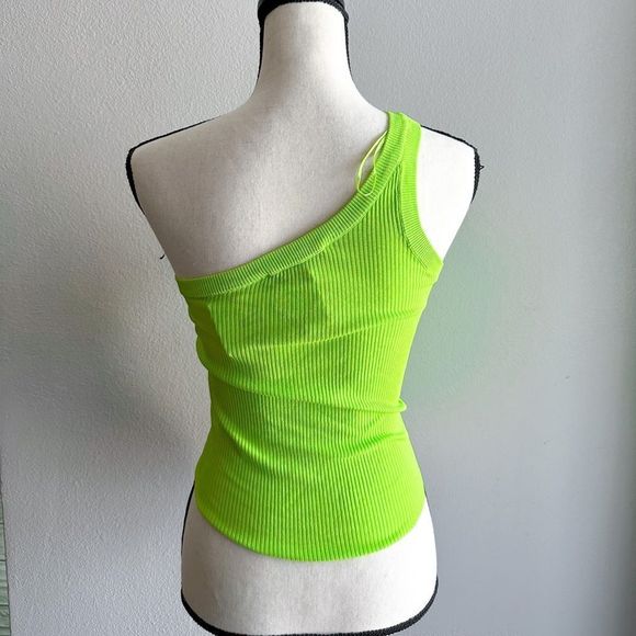 Zara ribbed green one shoulder top - Picture 3 of 4
